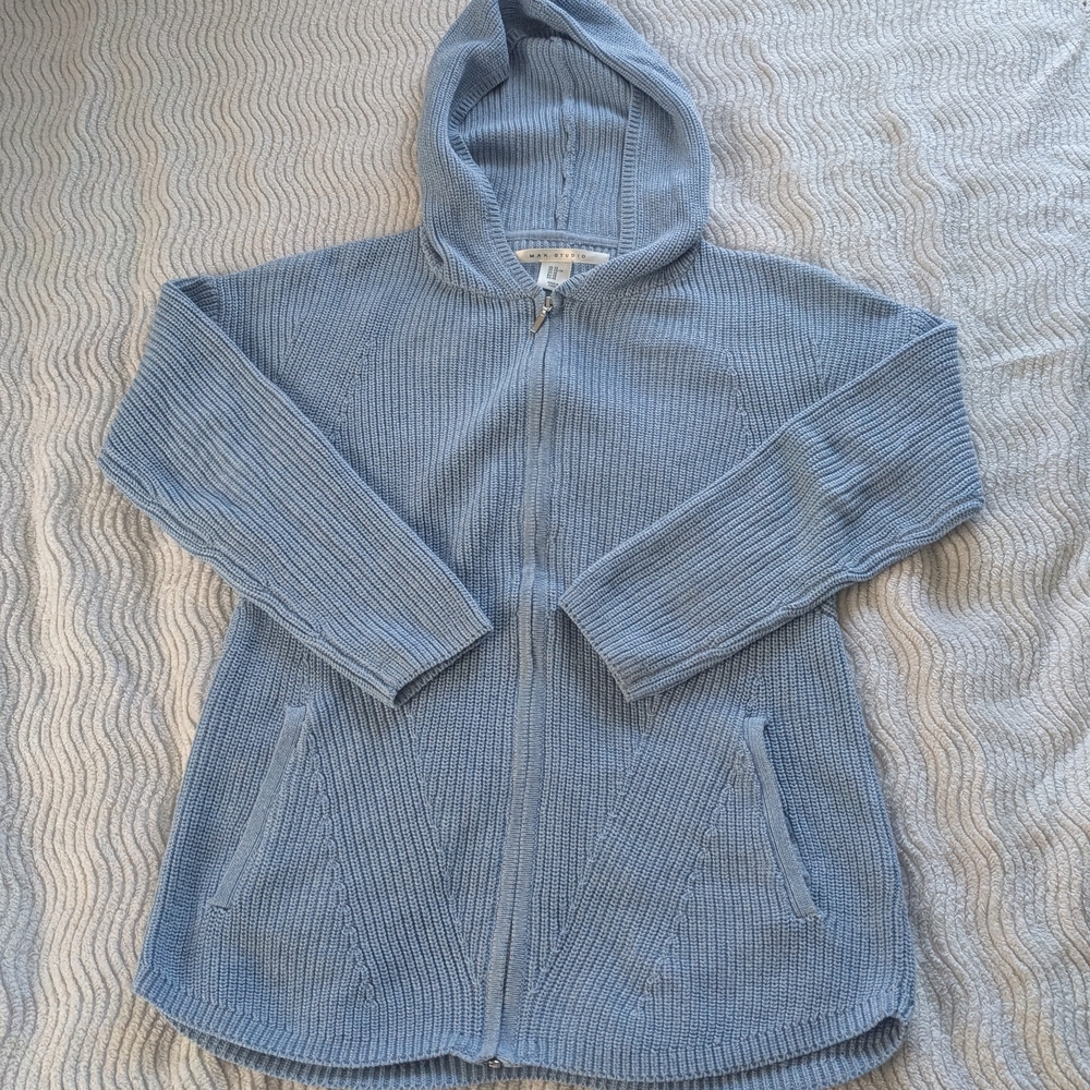 Max Studio Light Blue Knit Zip-Up